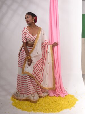 Bhumi (#02)</br>Hand Loom Chanderi Lehenga -Hand Block -Hand Embroidered -Jute Work