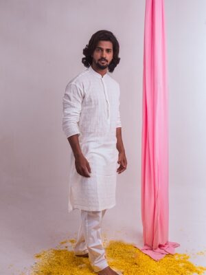 Dhatura (#01)</br>Epitome of Beauty – Jute Work on Chanderi Kurtas</br>[Kurta (₹3,800/-), Pant (₹1,200/-)]