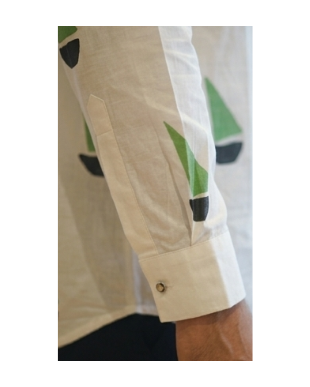 Men’s Boat Print Shirt in Mul Cotton - Cuff View