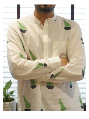 Men’s Boat Print Shirt in Mul Cotton | OO’S